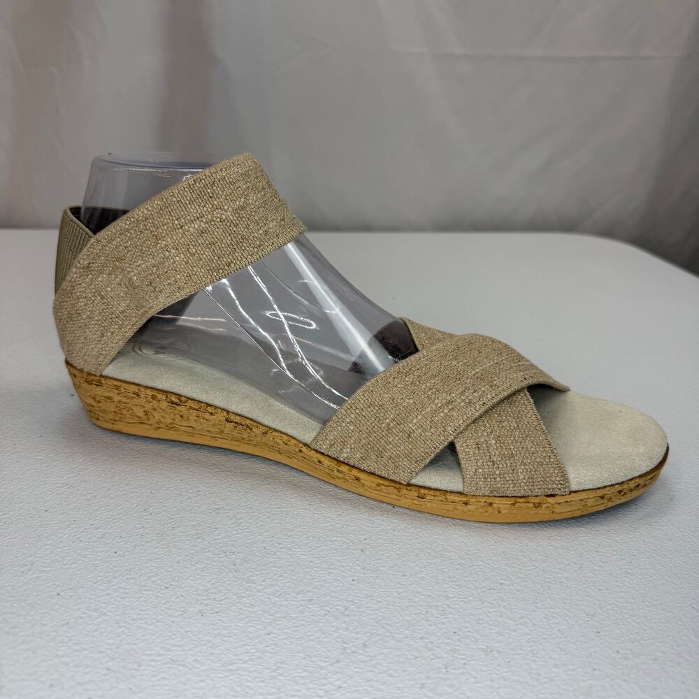 Tory Burch Crisscross Elastic Wedge Sandals Beige Linen Women's Size 11